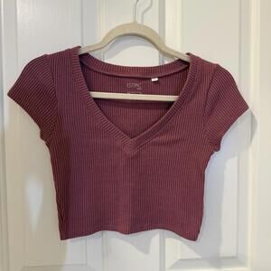 PacSun Ribbed V Neck Short Sleeve Top